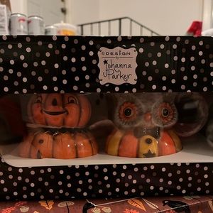 Johanna Parker Thanksgiving Halloween pumpkin/owl sugar/creamer set